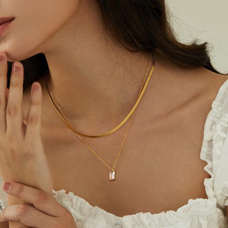 Tewiky Dainty 14k Gold Plated/Silver Cubic Zirconia Necklaces for Women, Simple CZ Jewelry Necklaces Trendy Gifts - Image 3
